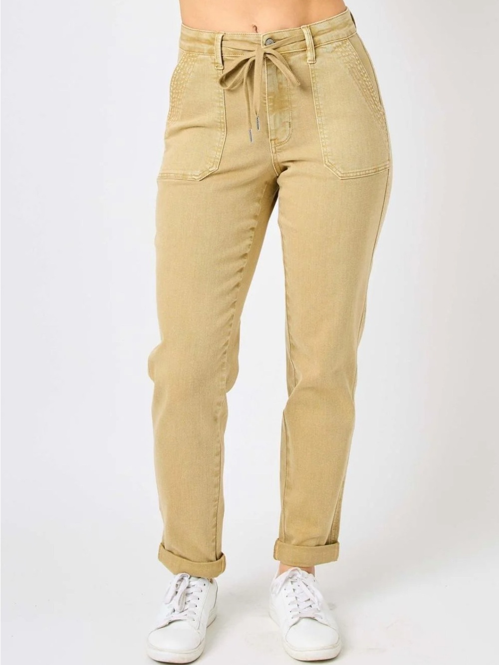 Judy Blue Khaki Garment Dyed High Waist Cuffed Jogger Jeans Size 7/28 EXCELLENT